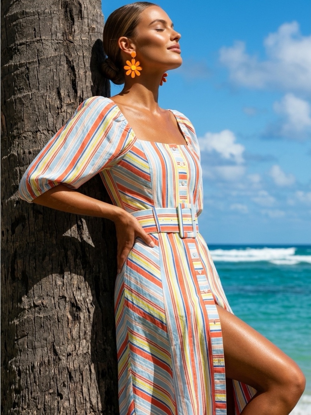 Tanya Taylor “Claude” Striped Linen Midi Dress 2